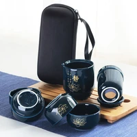 high guality chinese porcelain tea set portable tea cups for travel with portable bag travel tea set ceramic bottle for outdoor