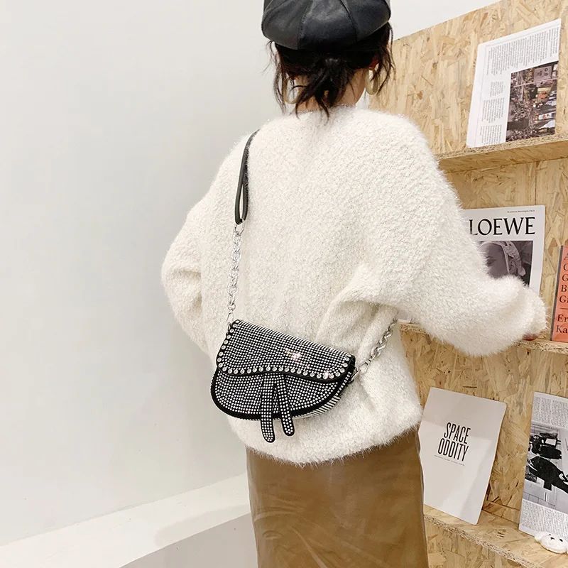 Модная седельная сумка со стразами мессенджер с высокой текстурой под камень