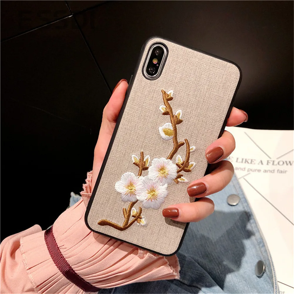 Для iPhone 6S Чехол 7 8 Plus 3D ручной работы ткань вышивка цветок розы чехол для телефона