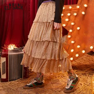 Женская многослойная шифоновая юбка ELFSACK, бежевая плиссированная юбка средней длины с разноцветными вставками и оборками, зима 2020
