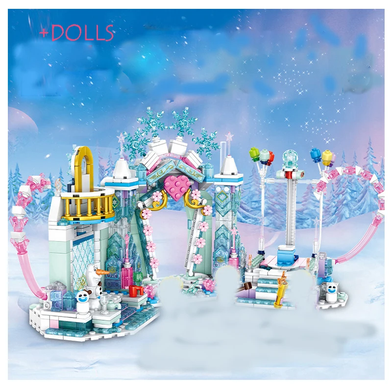 

DIY Castle Series Mini Snow And Ice Fantasy Princess Amusement Park Building Block Model Children Birthday Educational Toy Gift
