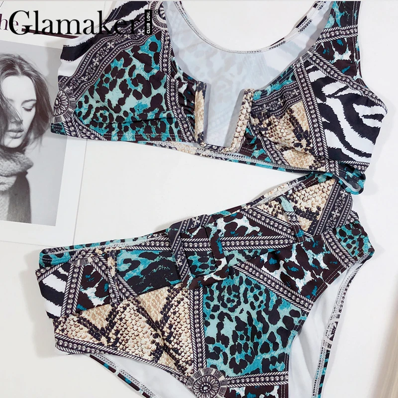 Glamaker змеиный принт женский купальник из двух частей сексуальный микро бикини с