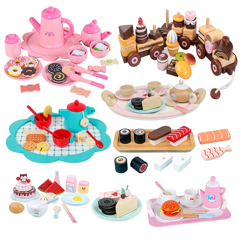 

Детские игрушки для девочек, миниатюрные пищевые кружки, посуда, чашки, набор для послеобеденного чая, торта, десерт, ролевая игра, деревянны...
