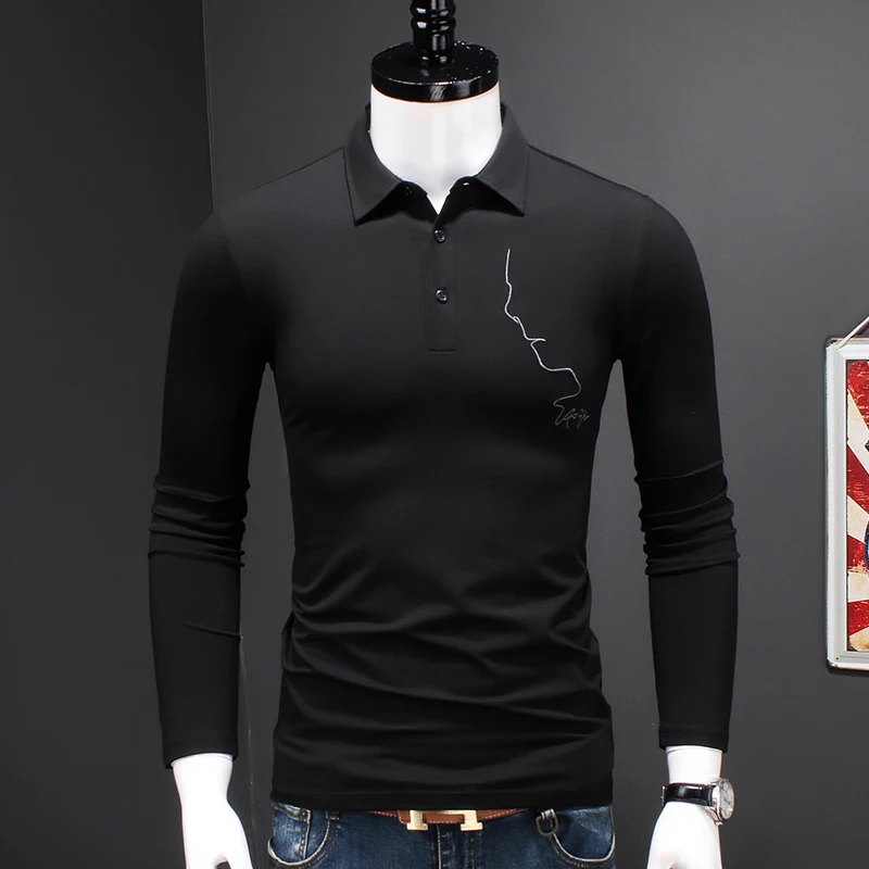 

Рубашка-поло мужская из мерсеризированного хлопка, с вышивкой и длинными рукавами