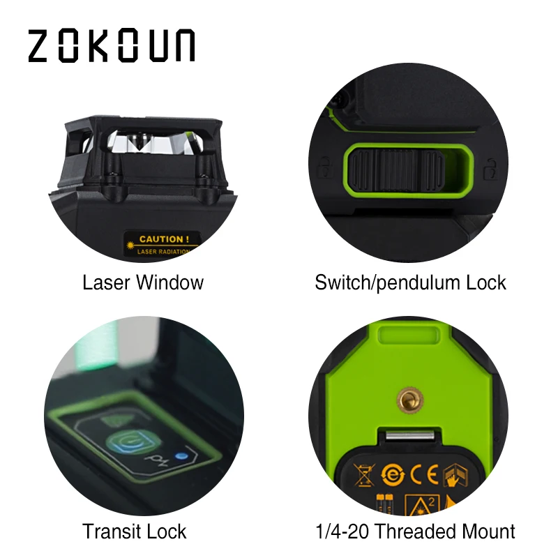 ZOKOUN 360 лазерный нивелир с вращающимися линиями с аккумулятором 5200 мАч и горизонтальными и вертикальными линиями, измерение угла, лазерная указка для строительства