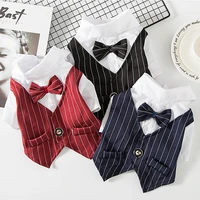 pet dress cat dog british style spring and summer thin suit with bow cat fashion dress teddy gentleman shirt button polo suit