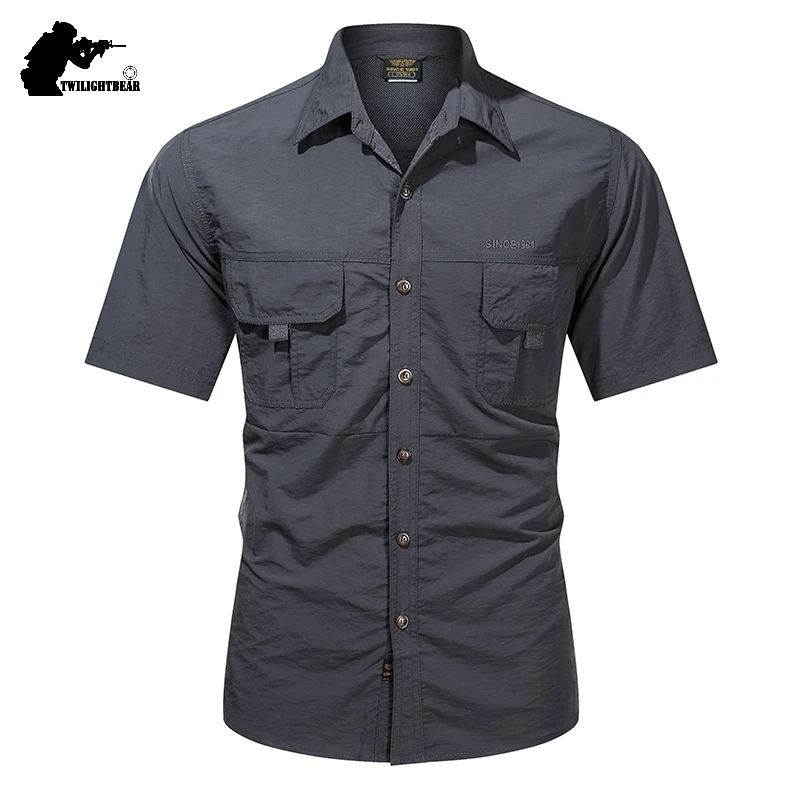 Summer Men's Shirt Short Sleeve Male Shirt Oversize Solid Quick Drying Casual Shirt Men Clothing Camping Fishing Shirts