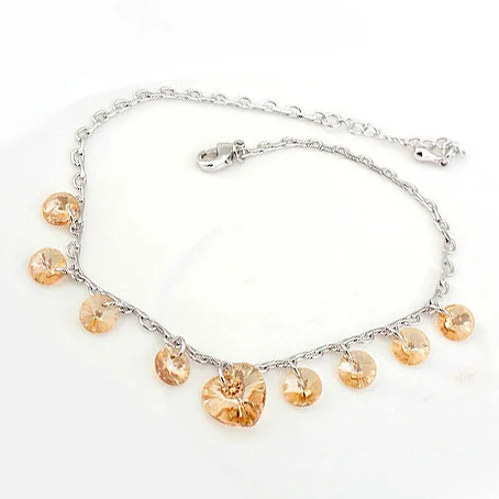 Блестящий Кристалл от Swarovski сердце Шарм Браслеты для женщин Серебряный цвет цепи браслеты и браслеты Pulseira свадебный подарок