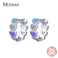 modian 100 925 sterling silver trendy clear cz heart enamel rainbow color hoop earrings for women 2021 new female jewelry arete