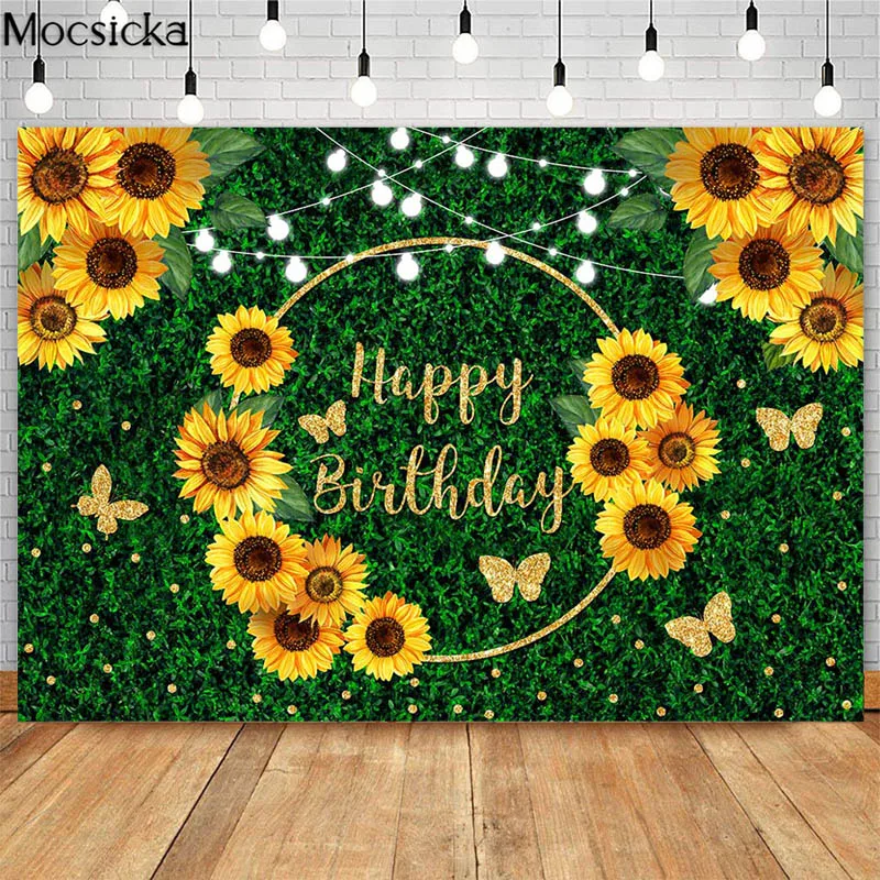 

Подсолнечника зеленый фон с листьями Золотая Бабочка День рождения украшения Фоны фотография Photo Studio торт Таблица Баннер