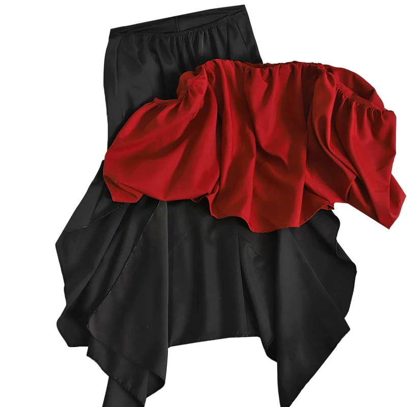 

Summer 2 piece set women sexy short tube top with irregular split skirt two-piece female trendy fashion skirt and top set