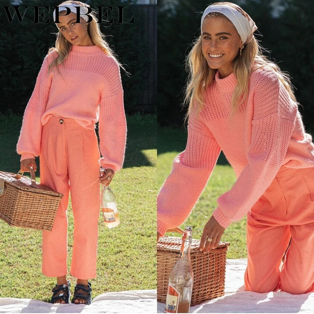 

WEPBEL Women Autumn Winter Loose Knitted Pullover Sweater Ladies Elegant Long Sleeve O Neck Knitwear Outerwear Top