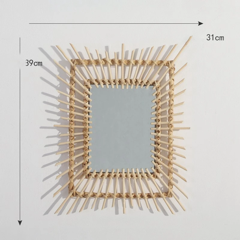 

Rattan Art Decor Square Mirror Frame Makeup Mirror Dressing Bathroom Wall Hanging Mirror Crafts Home Rattan Wall Decor