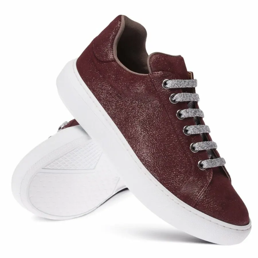 

Sneakers Women Deery, Genuine Leather Claret Red Silvery Women'S Sneaker