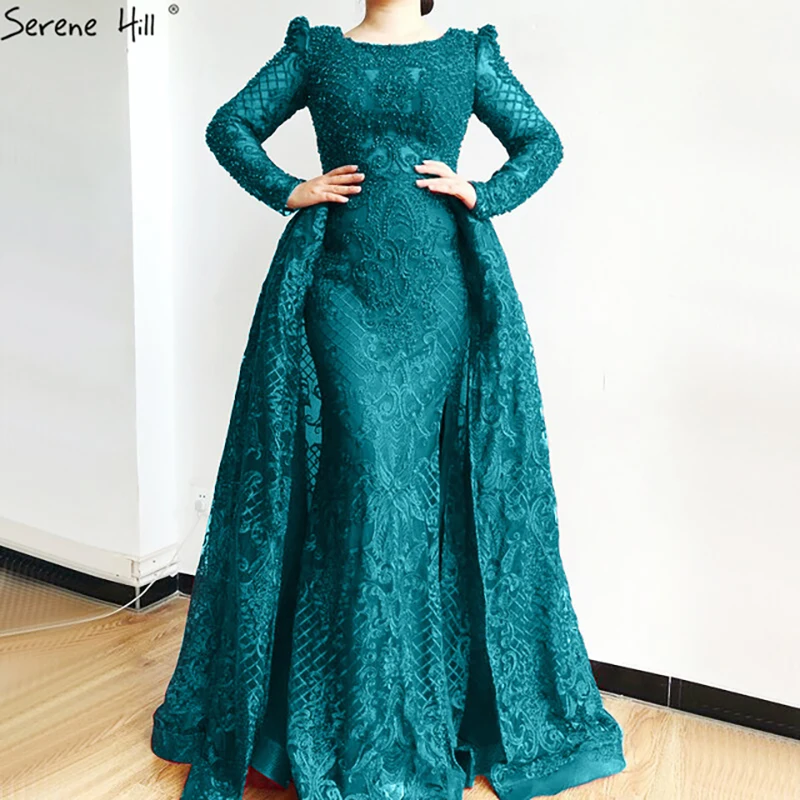 Винно-красное вечернее платье с длинным рукавом Дубай 2020 Русалка О-образным