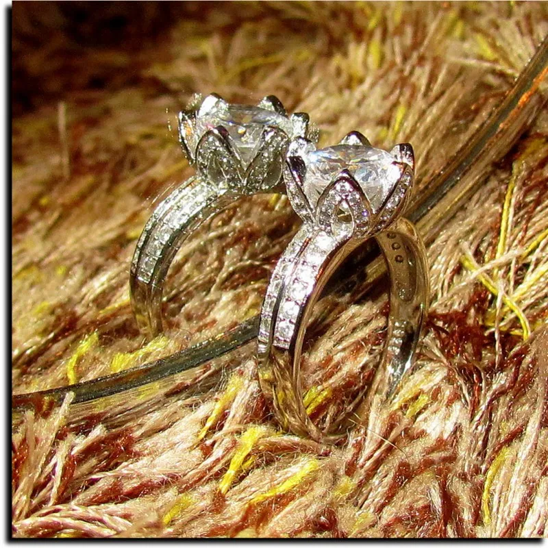 Акция! Женское Обручальное кольцо с цветком лотоса из 100% серебра 925 пробы 2 карата