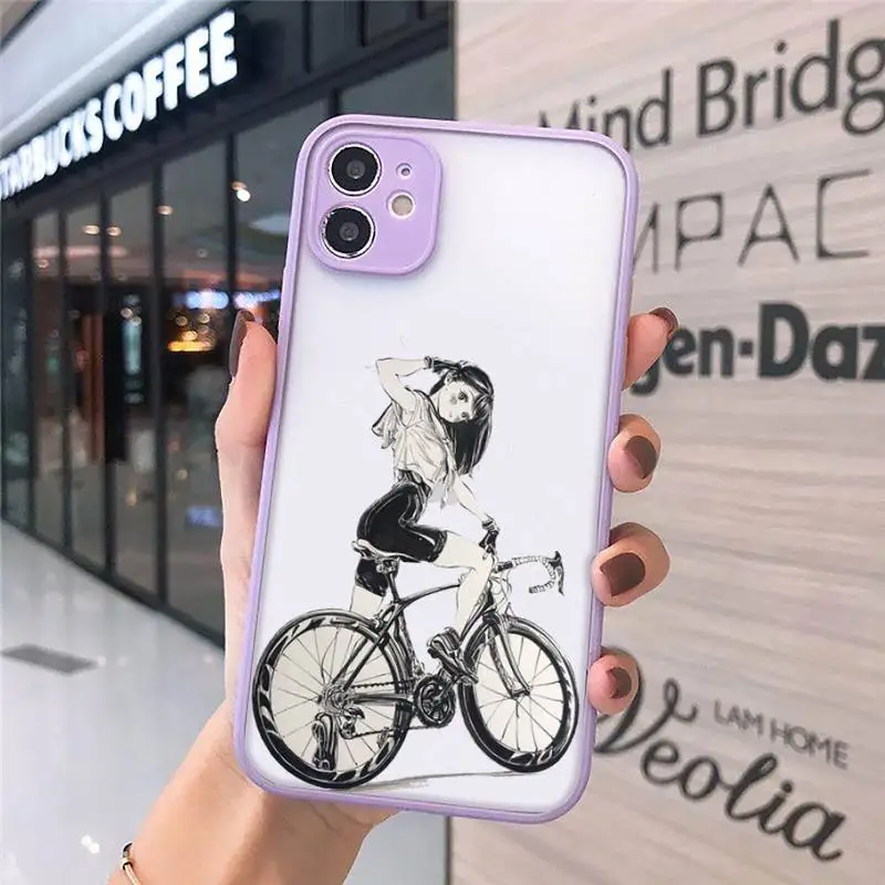 

Cartoon cycling girl Phone Cases Matte Transparent for iPhone 7 8 11 12 s mini pro X XS XR MAX Plus cover funda