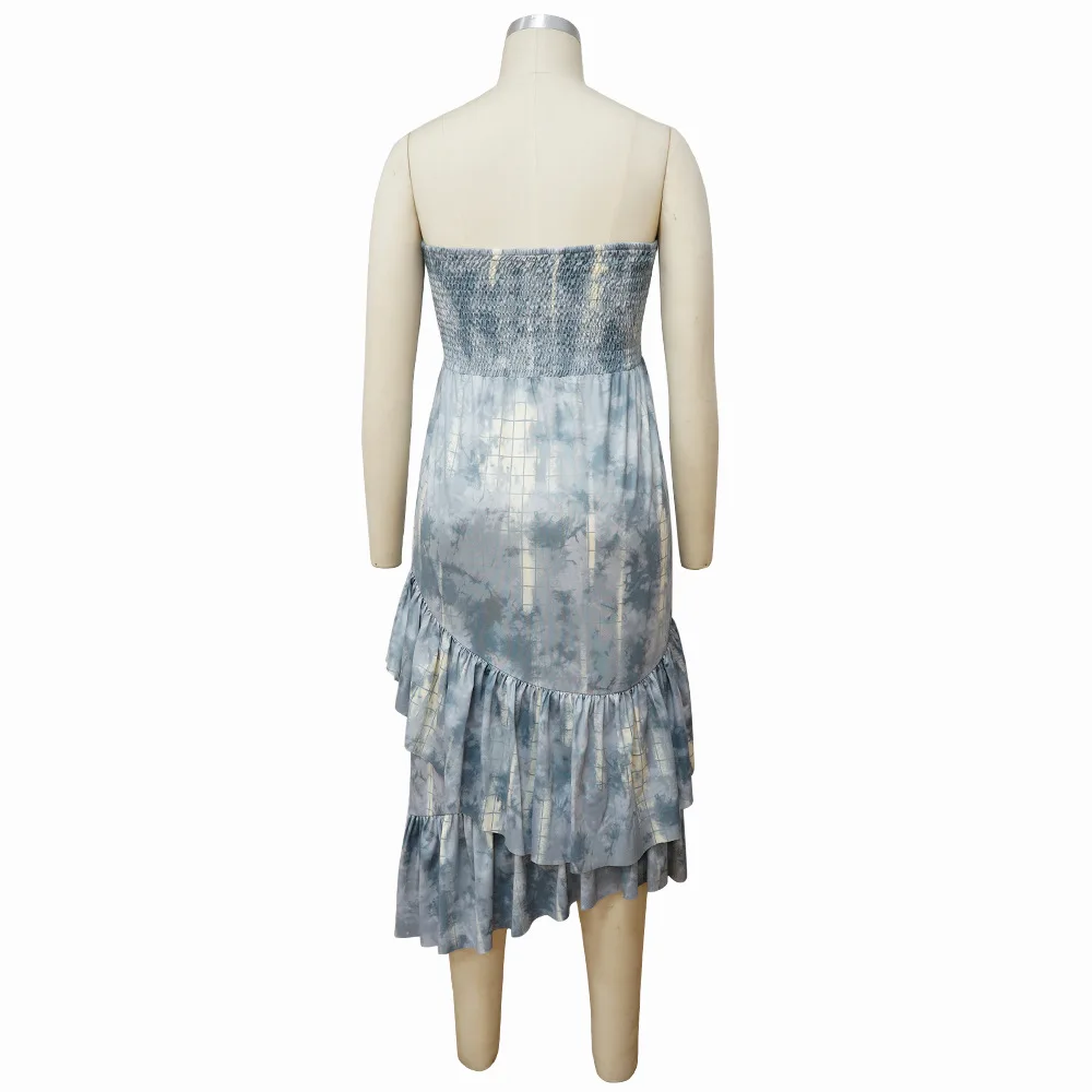 

APSUAELGB.-2021 new summer European and American color tie-dye dress bosom sexy print large size beach dress