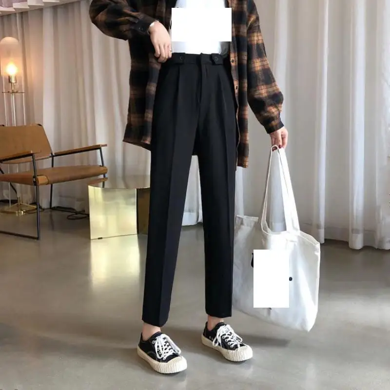 

2020 Autumn New Women High Waist Slimming Fashion Black Casual Nine-point Pants Simple Versatile Ladies Suit Pants Free Shipping