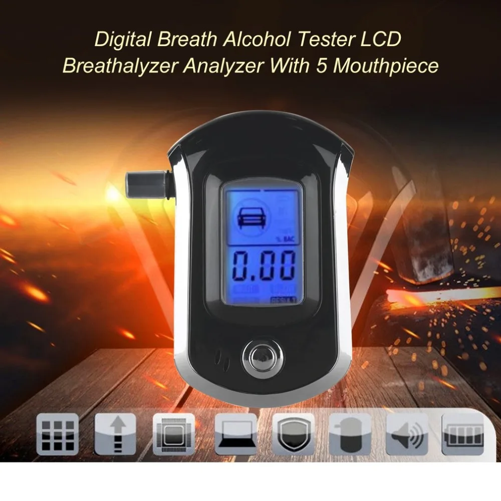 

AT6000 Alcohol Tester with 31 Mouthpieces Professional Digital Breath Breathalyzer with LCD Dispaly Bafometro Alcoholimetro df