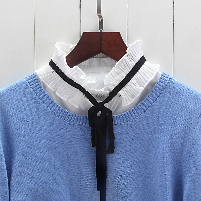 Хлопковая рубашка имитация воротника галстук женская мода Дамский бант съемный