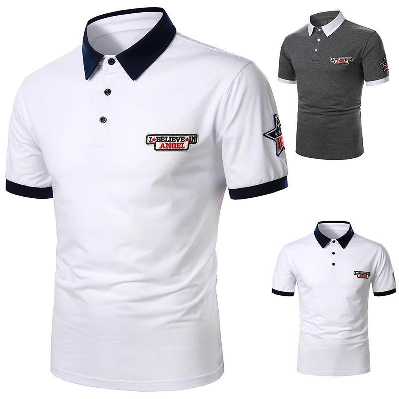 Рубашка поло мужская однотонная короткий рукав нарукавная Повседневная модная