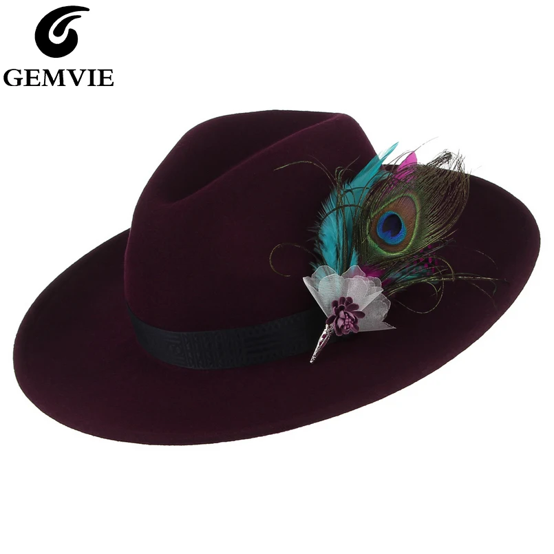 Бренд GEMVIE 100% шерсть 4 цвета жесткая с широкими полями для женщин и мужчин фетровая