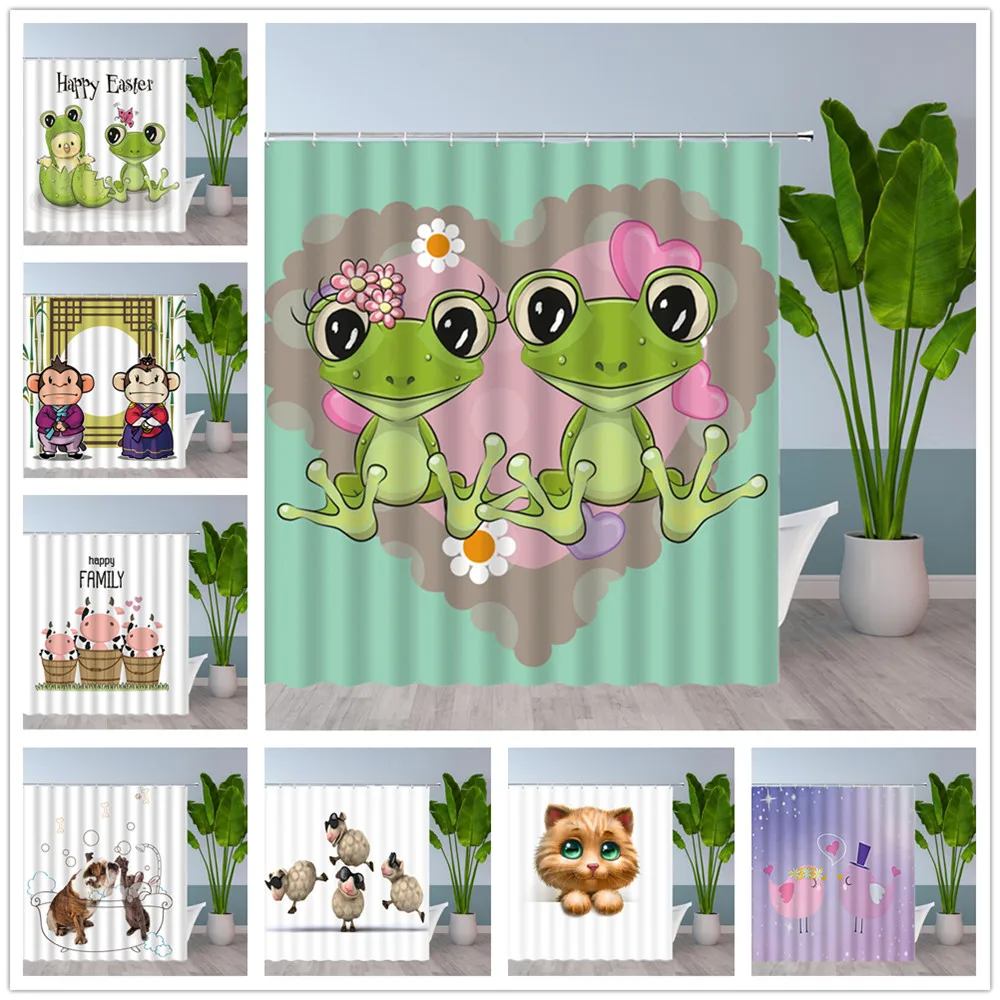 Забавная мультяшная Штора для душа с животными милая лягушка обезьяна корова