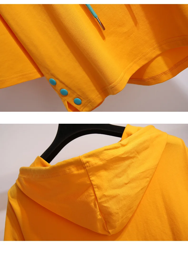 

Casual Printing Letter Three Quarter Hooded Woman Hoodies Loose Pullovers Drawstring Summer Autumn Women's Clothing