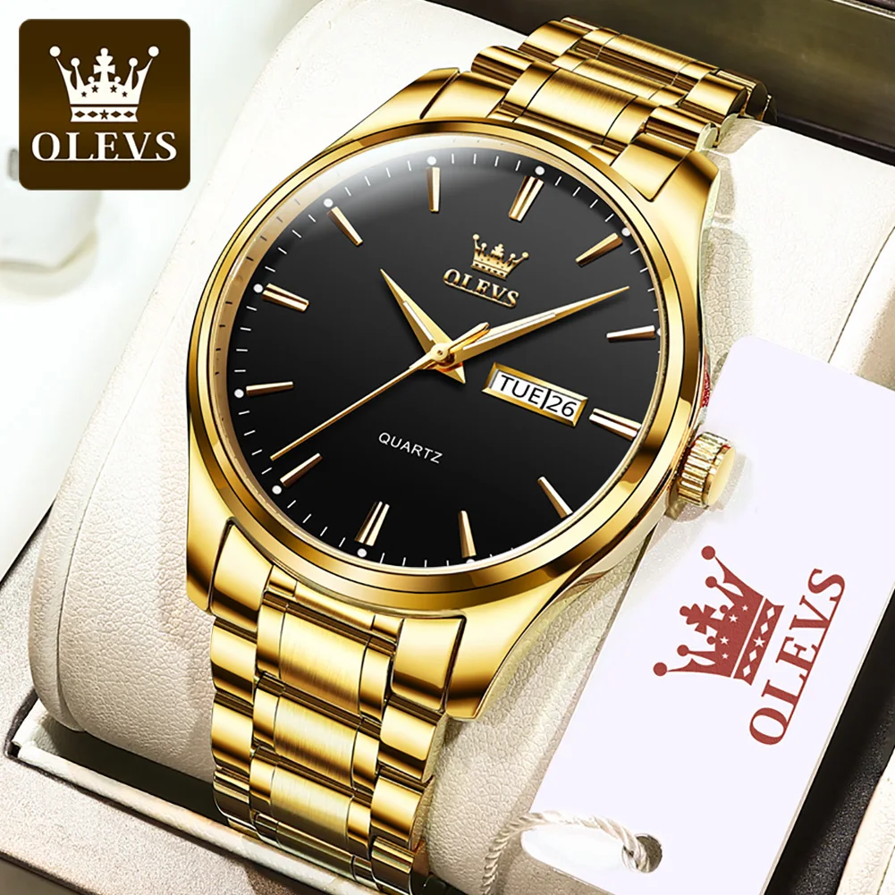 

Часы наручные OLEVS мужские деловые, брендовые роскошные золотистые Кварцевые водонепроницаемые из нержавеющей стали