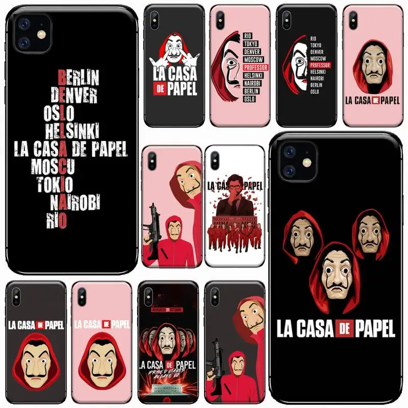 

the paper house money heist Phone Case for iPhone 11 12 pro XS MAX 8 7 6 6S Plus X 5S SE 2020 XR Soft silicone cover funda