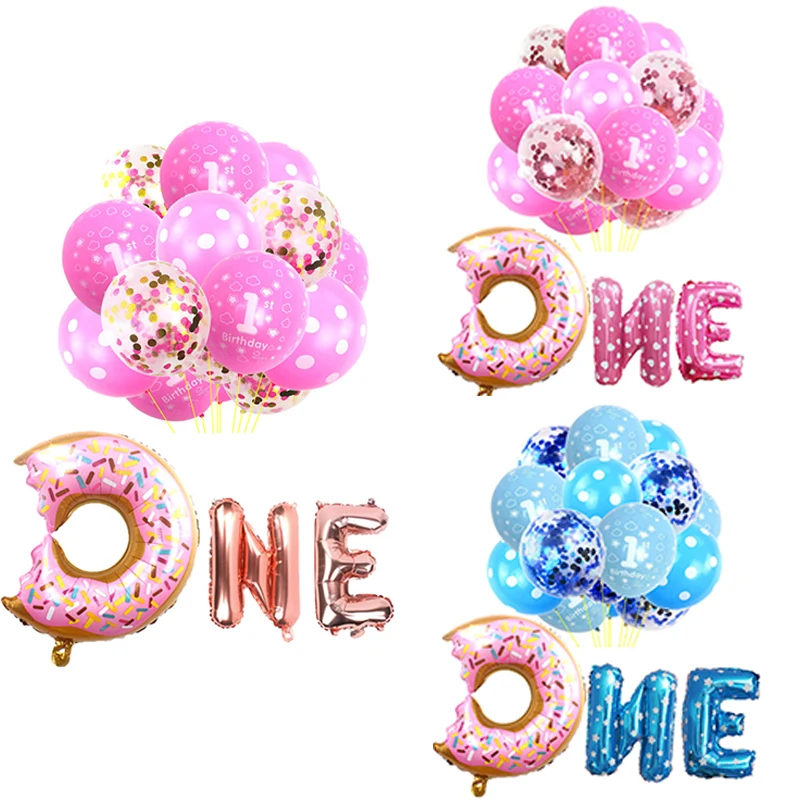 18 шт пончики один Фольга воздушными шарами годовалого возраста Baby Shower для