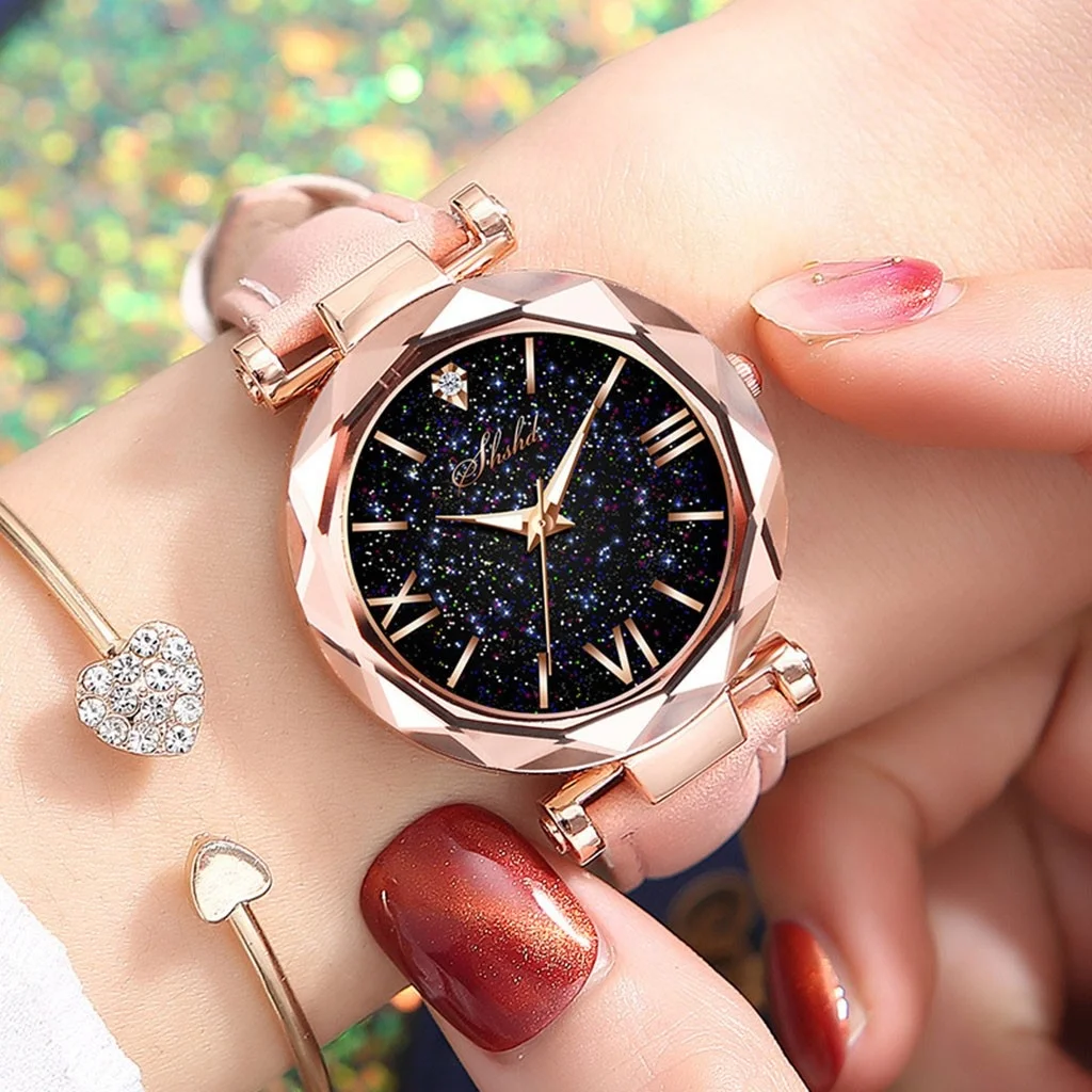 

2021 Fashion Stars Women Watch Luminous Charming Little Point Frosted Belt Watch Dotted With Roman Scale Luxury Women's Casual
