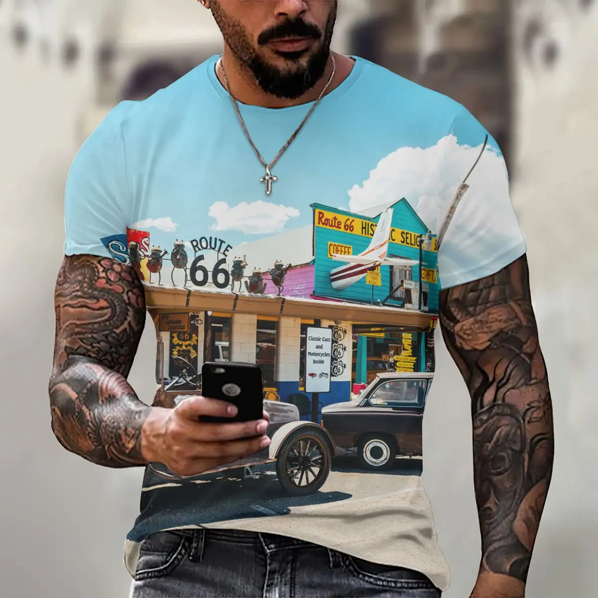 

Harajuku Men's T-shirt Car Pattern 3D Printing Summer Loose Regional Style T Shirt Oversized T-shirts Short Sleeve T-shirts Top