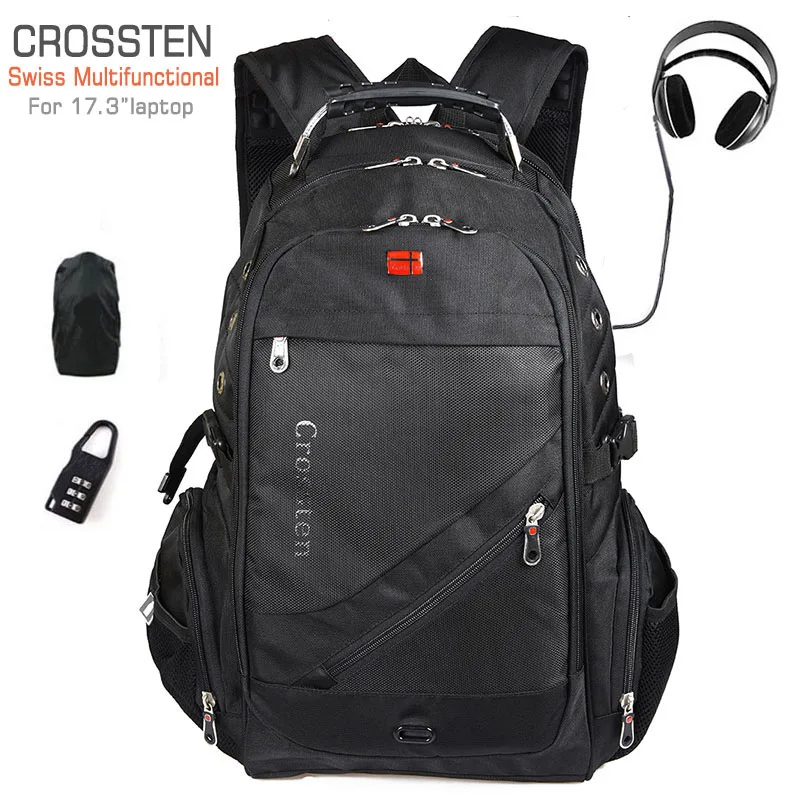 

Crossten Swiss Multifunctional 17.3" USB Charger Port Laptop Backpack Schoolbag Waterproof High Capacity Mochila Travel Bag
