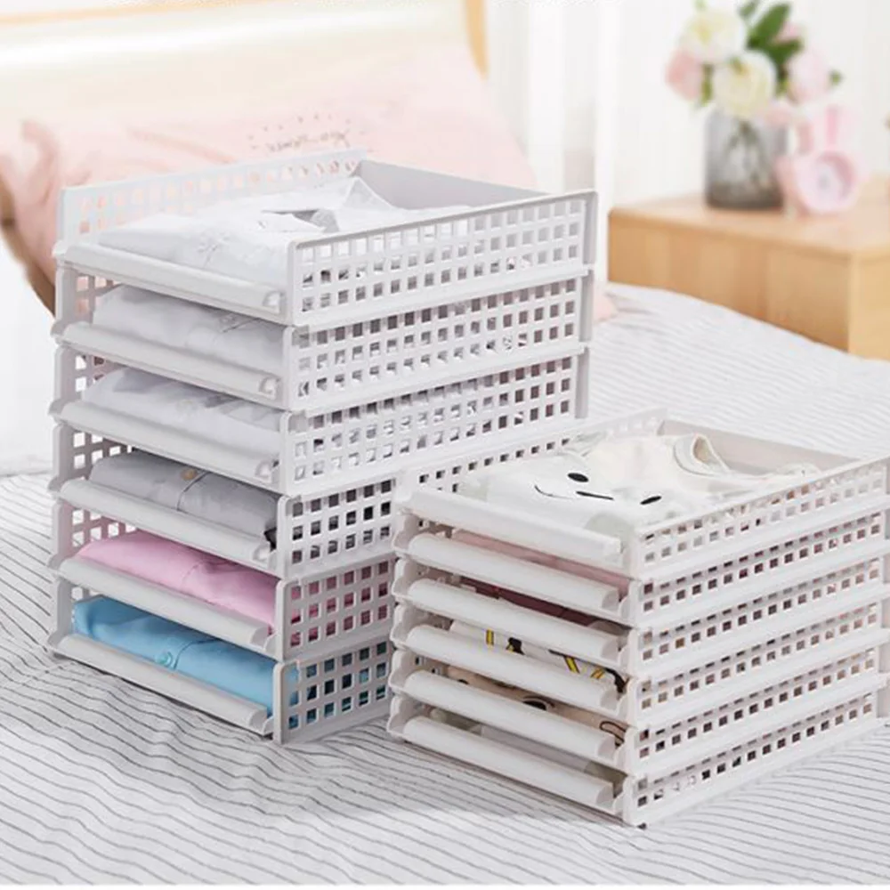 Wardrobe Multi-Layer Clothes Storage Box Drawer Home Plastic Basket Separated Rack Folding | Дом и сад