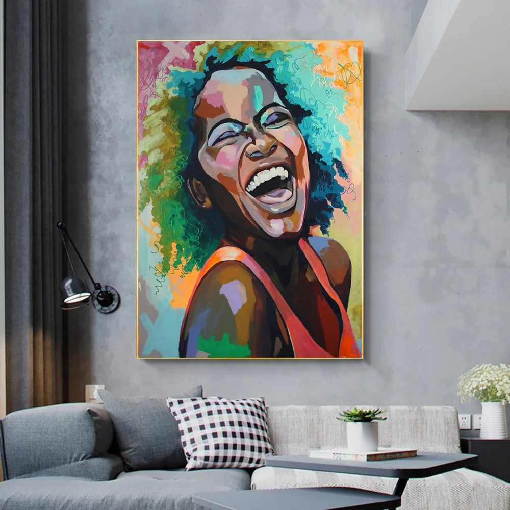 

African Woman Abstract Graffiti Art Canvas Painting Wall Portrait Black Girls Poster And Print Street Picture Home Decor Cuadros