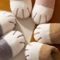 winter indoor ladies cotton shoe cute cartoon cat paw men women lovers furry slides plus velvet warm soft bottom female slippers