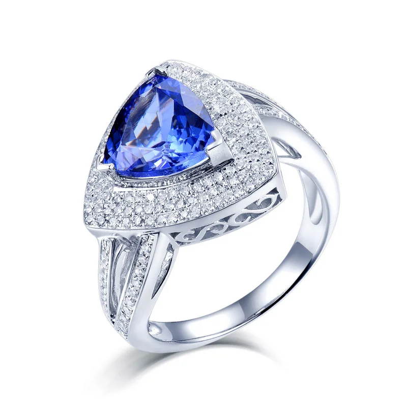 Tanzanite Rings Танзанит кольца для женщин Настоящее Au750 18 к белое золото натуральный треугольник Танзанит камень Подлинные Бриллианты обручальное кольцо ювелирные изделия - Цвет камня: Tanzanite Rings