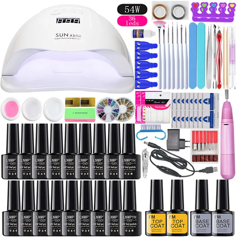 Набор для ногтей 54/48 кГц/24 Вт УФ лампа набор маникюра Комплект 18 цветной гель
