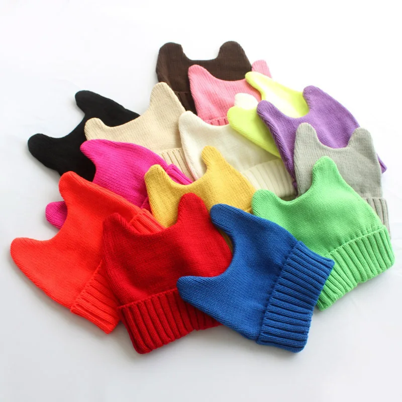 

Lovely Warm Winter Casual Skullies Beanies Hat Hot Fashion Design Wool Cap Hat Gray White Cute Cat Ears Knitted Hat