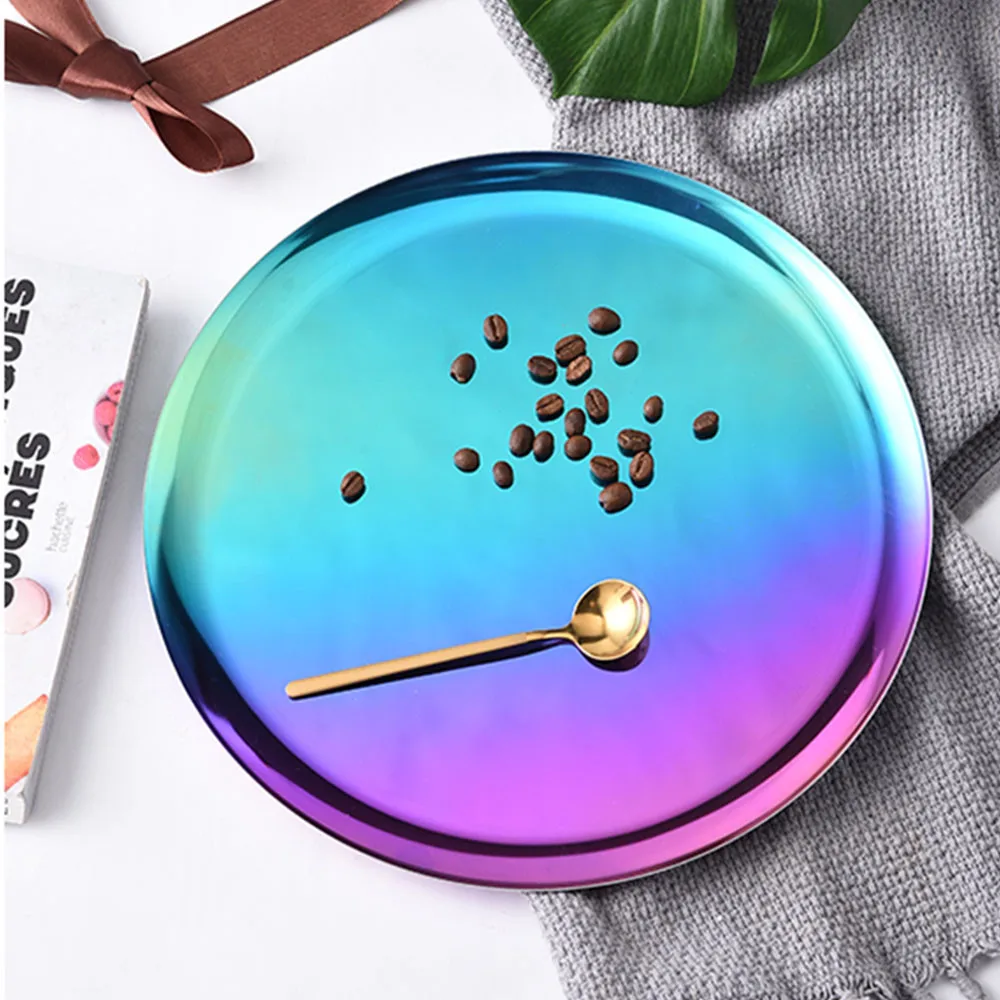 Цветной Овальный металлический поднос для хранения круглый стол десертный