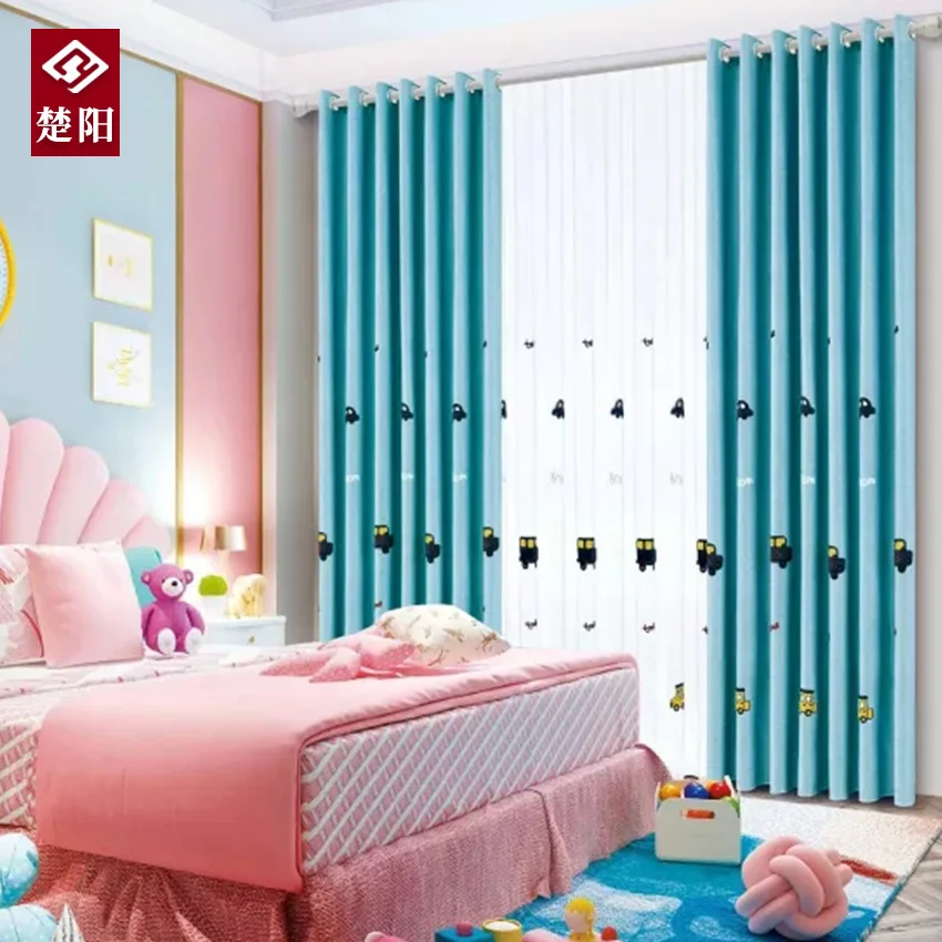 

Curtains for Living Dining Room Bedroom Children's Cartoon Light Luxury Curtain Cloth Astronaut Embroidered Finished Curtain