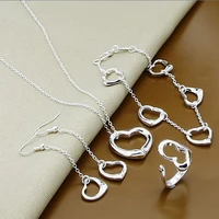 wholesale price 925 silver jewelry set love heart shape necklace bracelet earrings rings set fine jewelry