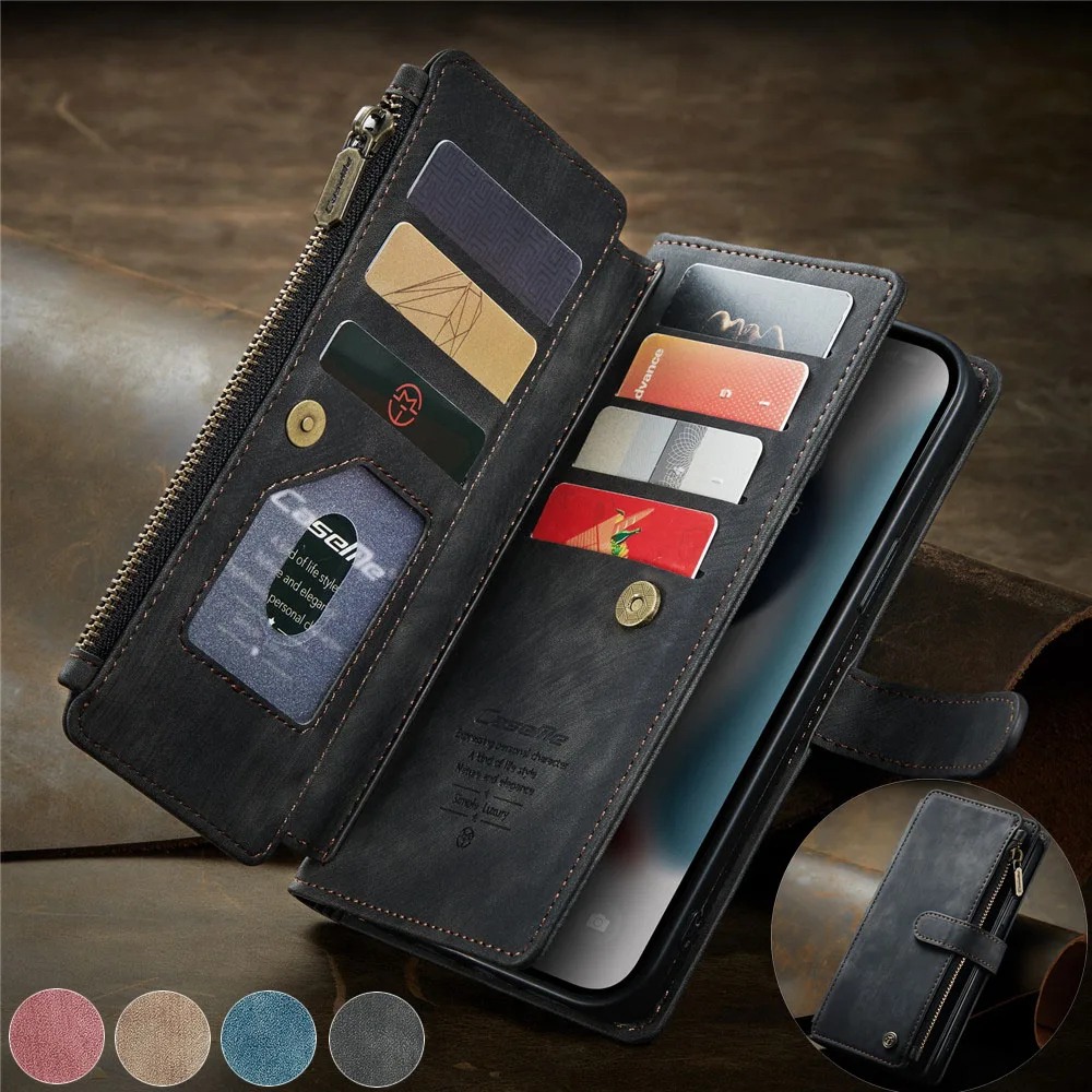 

Retro Zipper Wallet Bag Leather Case for iPhone 13 11 12 mini Pro Max XR SE2020 XS 6s 7 8 Plus Case CASEME Cards Slot Back Cover