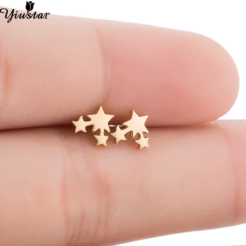 016 Yiustar, лунная звезда, серьги из нержавеющей стали, женские милые мини балетные серьги для танцовщиц, серебряные серьги-гвоздики с Микки Маусом для девочек oorbellen - Окраска металла: 016