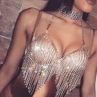 sakura love sexy womens bikini fashion accessories chain super flash rhinestone tassel diamond mesh bra underwear