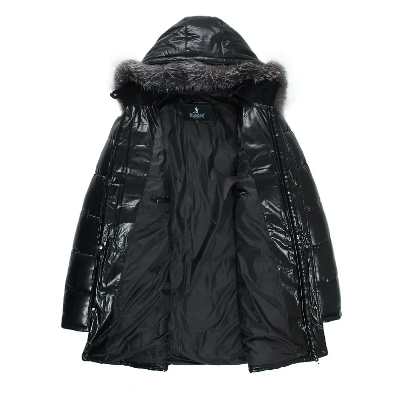 

Winter Down Coats Mens Leather Down Jackets Raccoon Fur Hoodies Thickening Warm Outerwear Overcoat Male Large Size Clothes Snow