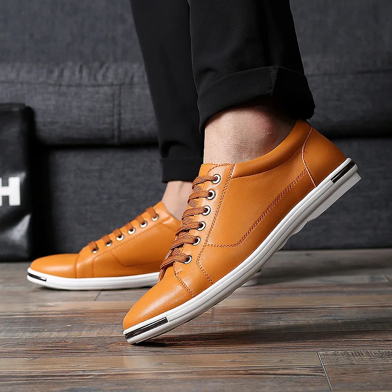 

DM336 Leather Men Shoes Lace-Up Men Casual Shoes New Fashion Breathable plus size 48 walking shoes men's shoes with rubber soles