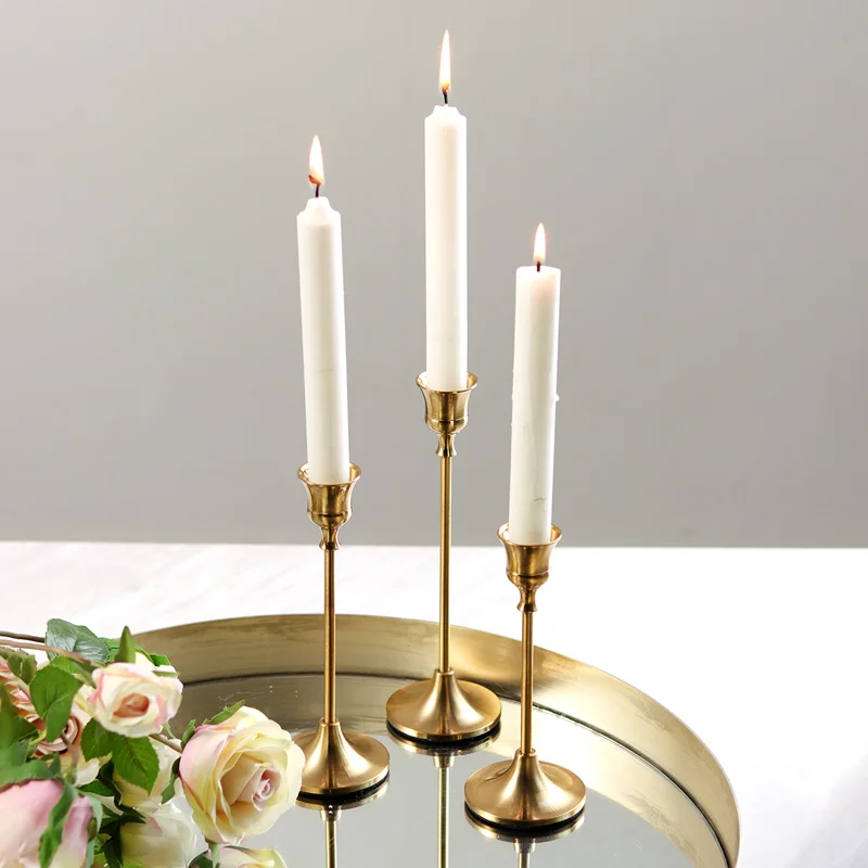 Romantic candlelight dinner golden candle holder Crafts ornaments long candle home Room decor christmas decoration Candlestick